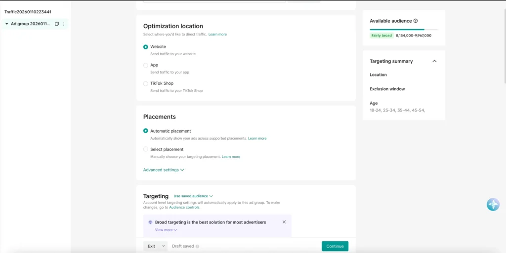 Captura de ecran din TikTok Ad Manager pentru a demonstra cum setezi corect obiectivele