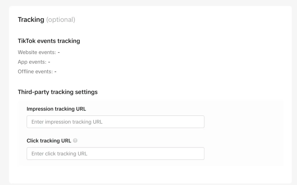 Captura de ecran din TikTok Ad Manager pentru a demonstra cum setezi corect trackingul