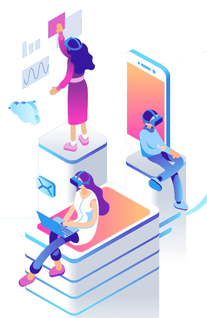Element grafic pentru strategii de promovare online, cu experți care optimizieaza serviciile de marketing.