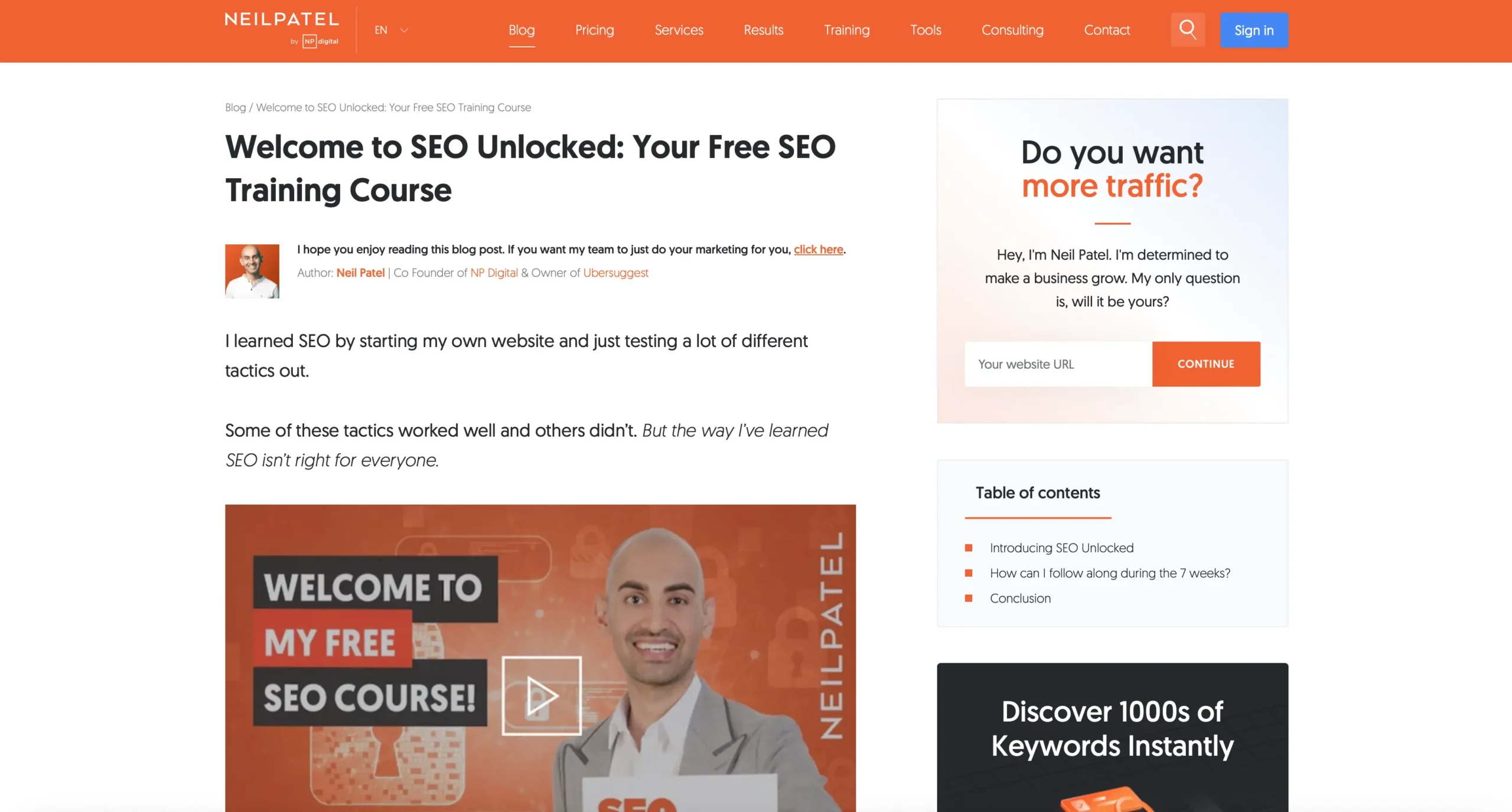 Platforma Neil Patel cu cursuri SEO gratuite