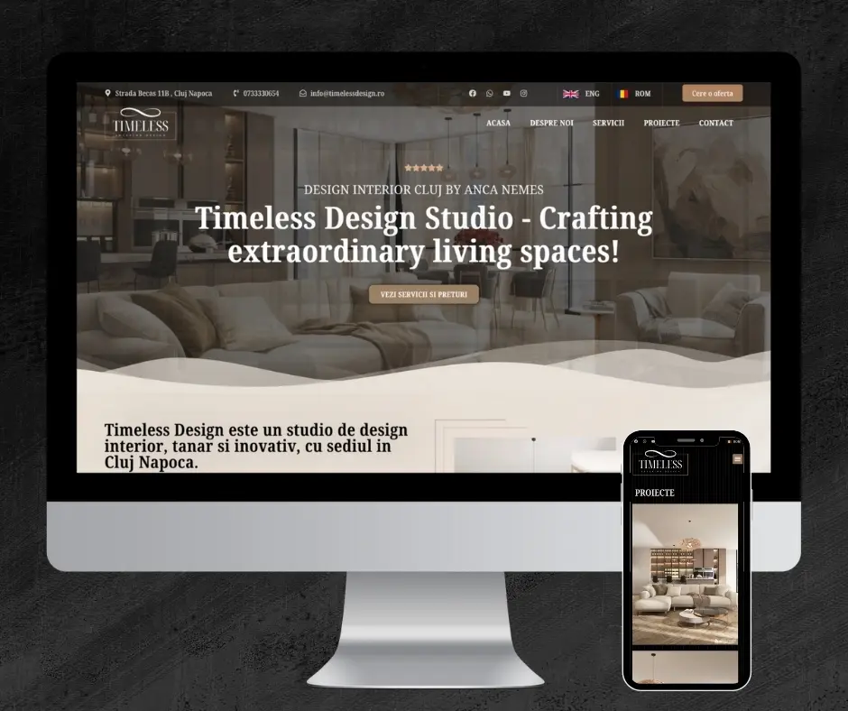 Mockup al site-ului Timeless Design realizat de agenția SEO PRO in cadrul procesului de creare site web.