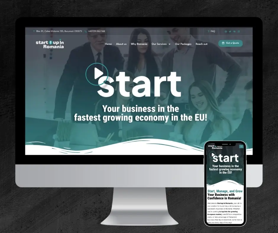 Mockup al site-ului startupinromania.ro, realizat de agenția SEO PRO in cadrul procesului de creare site web.