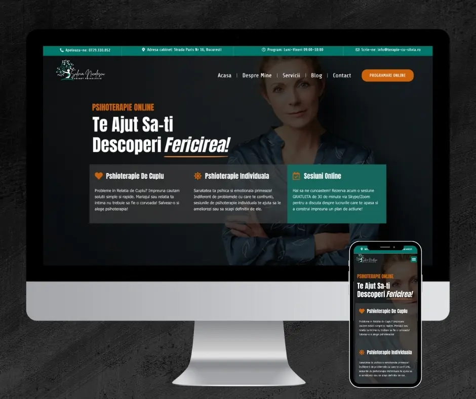 Mockup al site-ului terapiecusilvia.ro, realizat de agenția SEO PRO in cadrul procesului de creare site web.