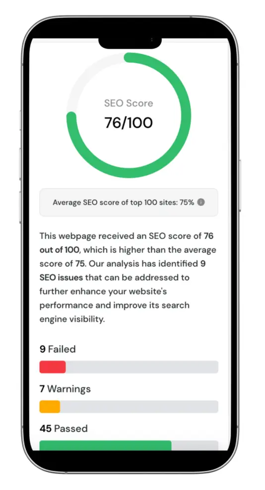 Scor de optimizare site web pe dispozitiv mobil