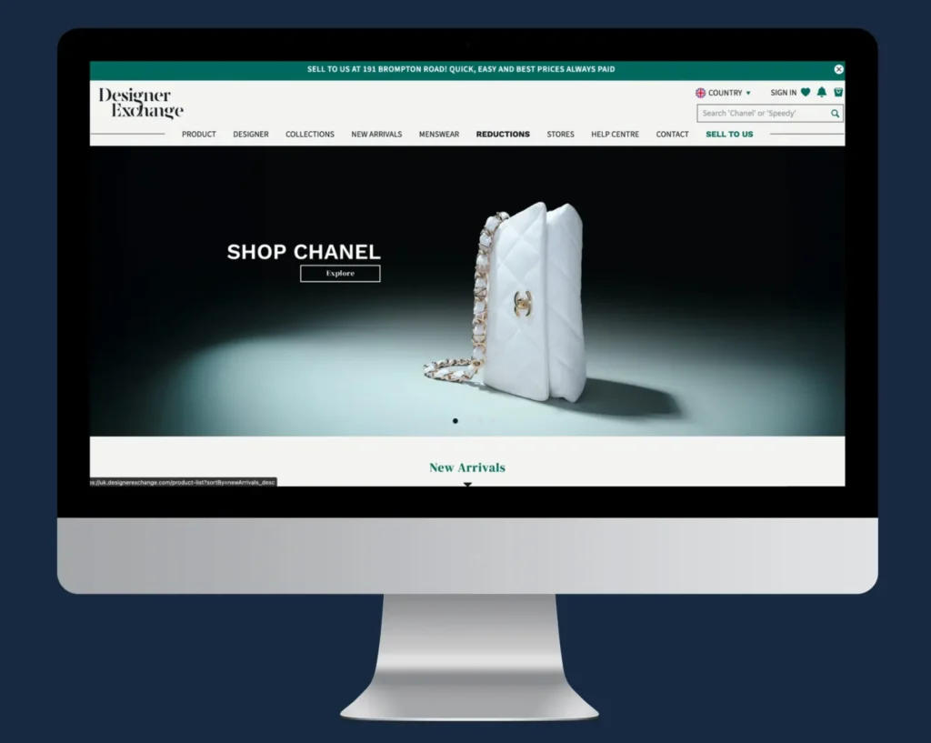 Imagine cu magazinul online Shopify al Designer Exchange, optimizat seo de noi.