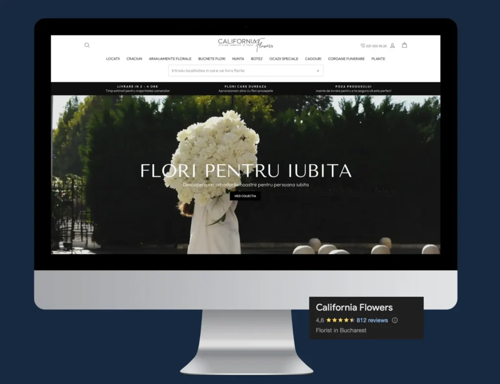 Portofoliu servicii seo local pentru California Flowers cu optimizare Google Business Profile.