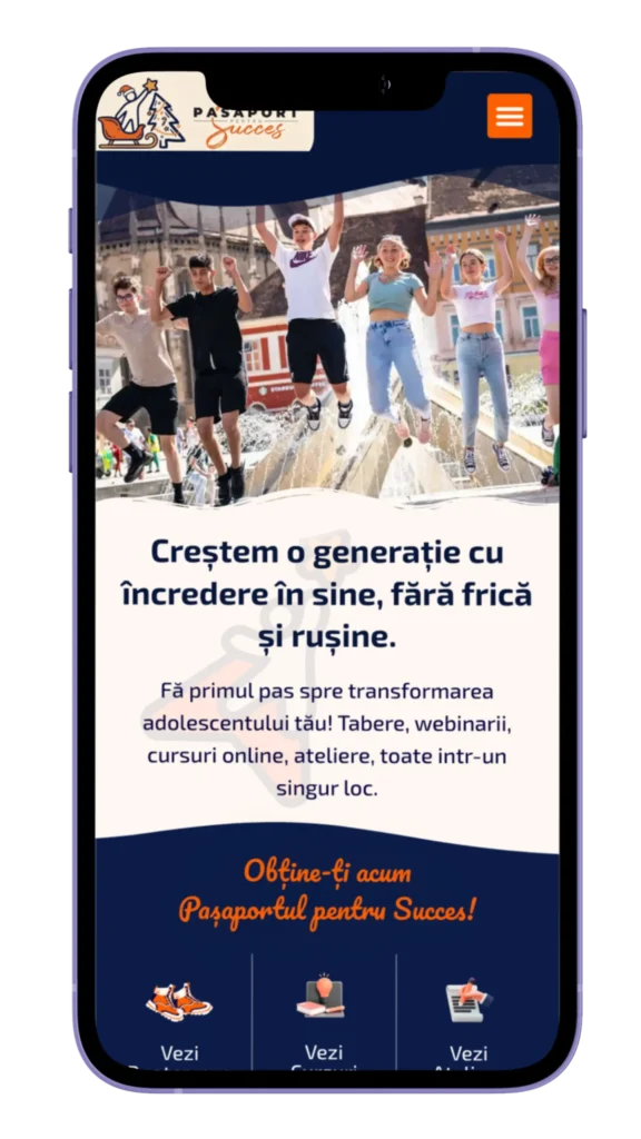 Mockup cu website-ul pentru a demonstra ce am făcut, concret, în procesul SEO pentru pasaportpentrusucces.ro