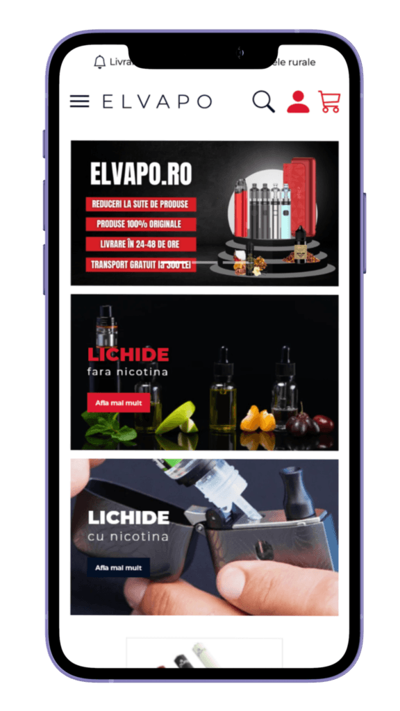 Websiteul elvapo.ro pe dispozitiv mobil