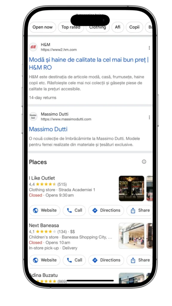 Secțiune „Ce este SEO on page în 2026” cu exemplu de rezultate Google pe mobil și listă de beneficii pentru relevanță semantică, LLM readiness, intenție și date structurate.