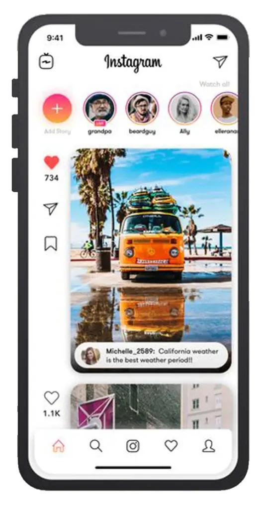Imagine cu platforma Instagram pe dispozitiv mobil pentru a demonstra ce înseamnă servicii de promovare Instagram.
