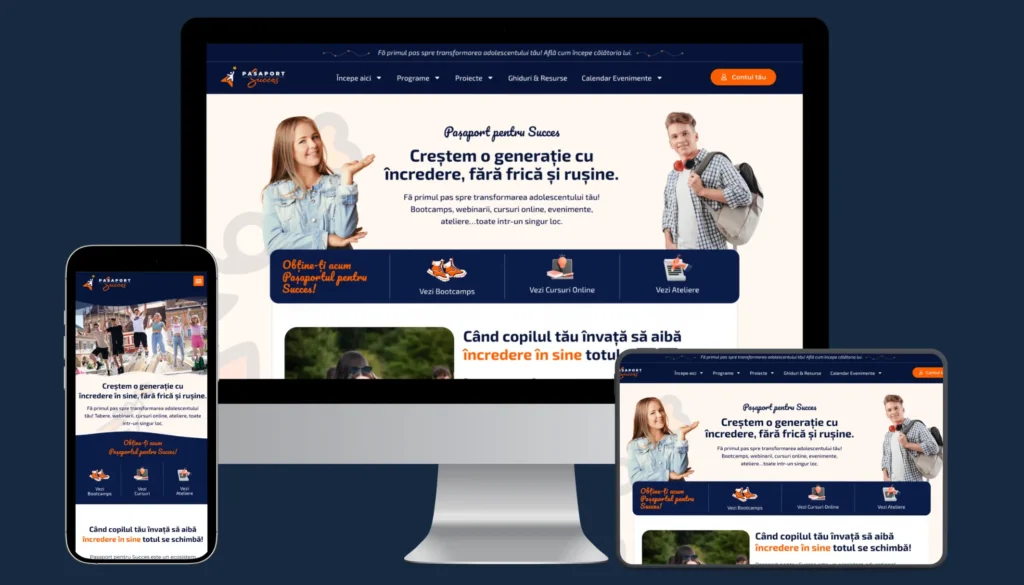 Creare magazin online sau platformă educațională cu pagină principală responsive, exemplu proiect