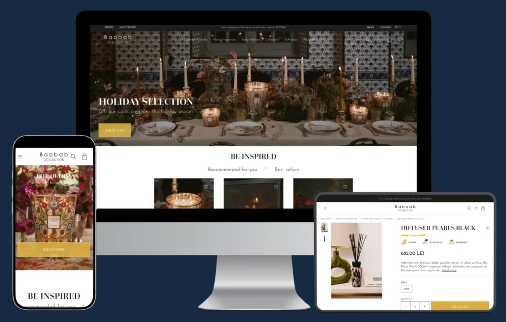 Creare magazin online premium cu pagini de produs și campanii vizuale, exemplu responsive
