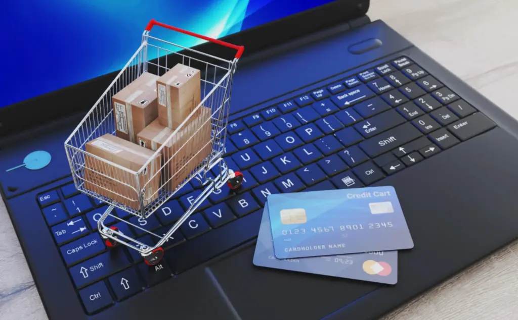Creare magazin online cu plăți online și logistică, concept coș de cumpărături și livrare