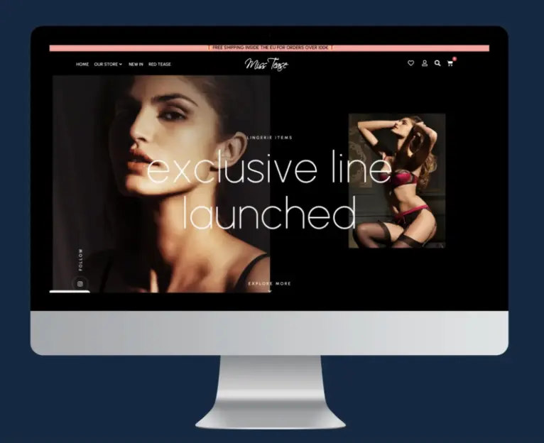 Mockup cu website-ul Miss Tease România, client de servicii promovare PPC