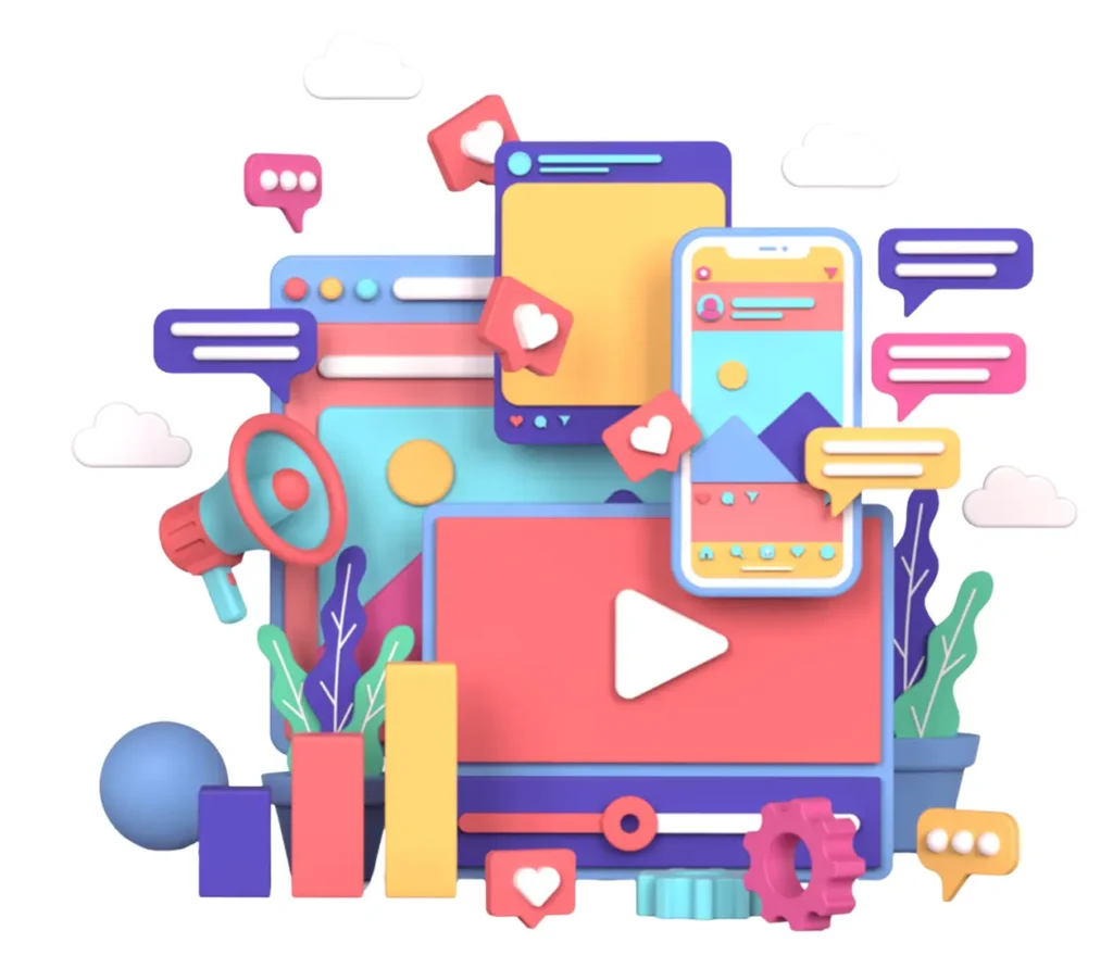 Ilustratie grafica a platformelor de social media și a serviciilor de promovare Facebook