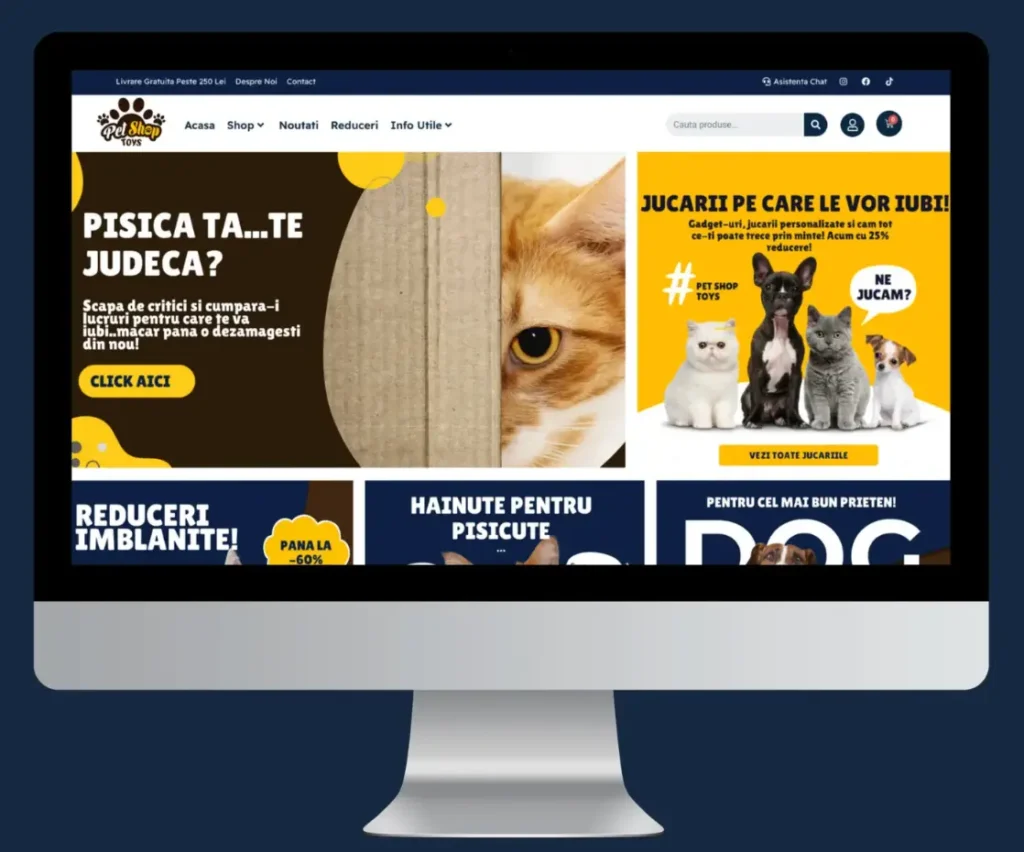 Captura de ecran a website-ului unui client, ca studiu de caz servicii de promovare Facebook pentru Petshoptoys.ro