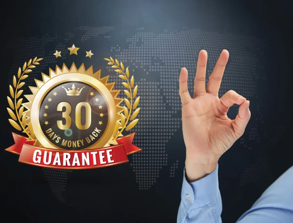 Badge de money back guarantee pentru serviciile SEO și promovare oferite de Agenție SEO PRO