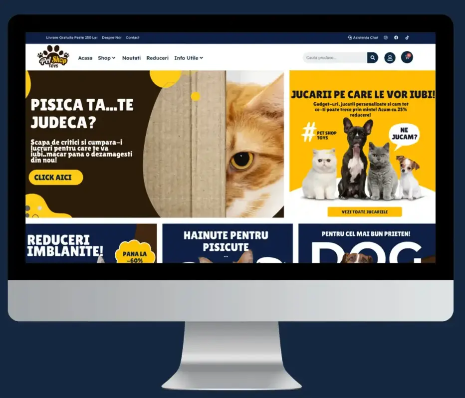 Mockup cu website-ul petshoptoys.ro care a beneficiat de servicii promovare Instagram.