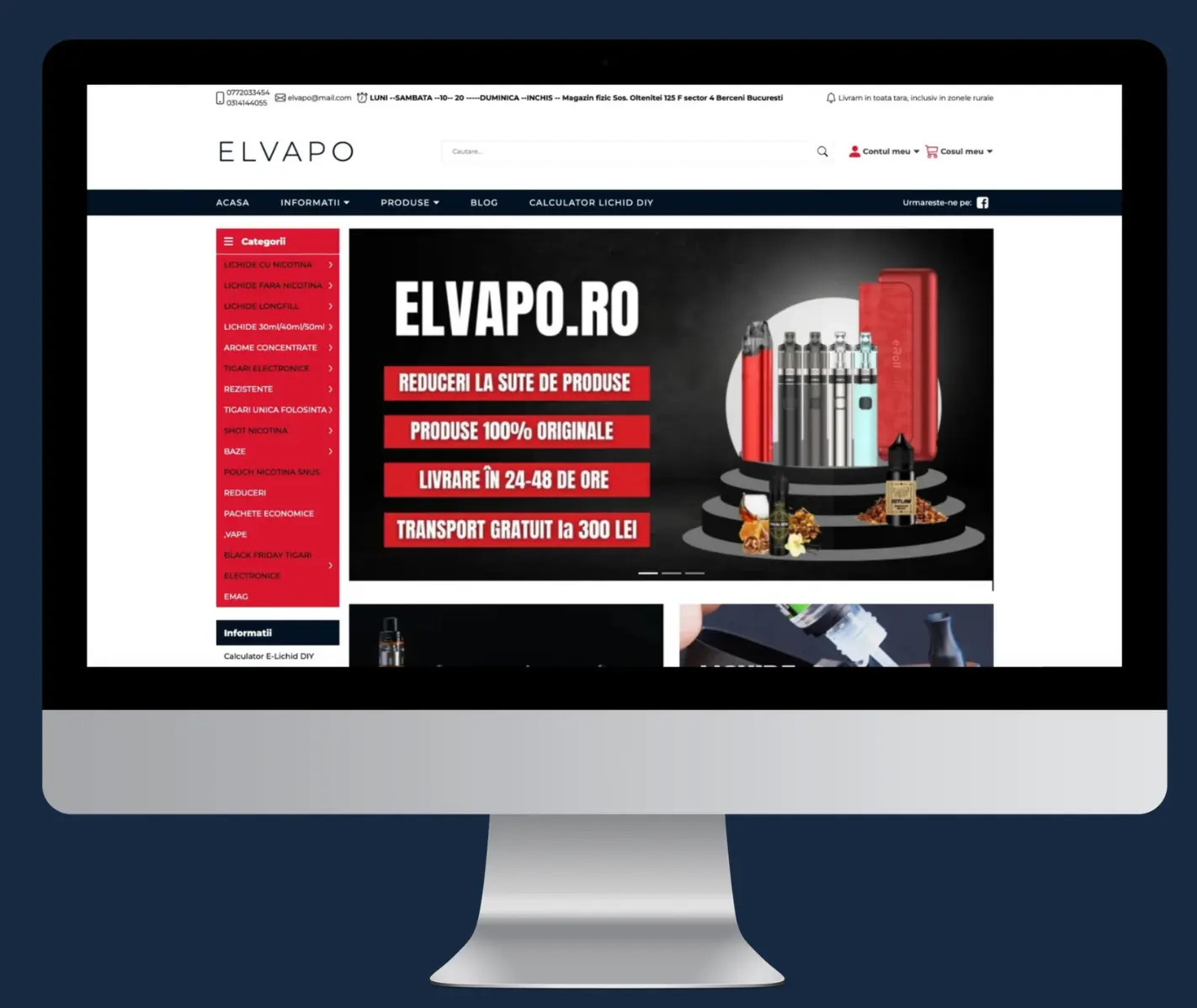 Mockup cu website-ul elvapo.ro prezentat în studiul de caz seo pentru produse vaping
