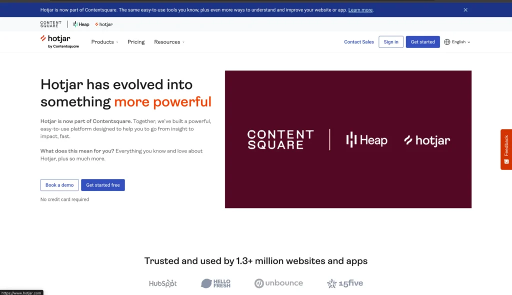 Screenshot din interfata ContentSquare (fostul Hotjar) listat ca unul dintre cele doua tooluri SEO magazine online pentru analiza comportamentului vizitatorilor web.